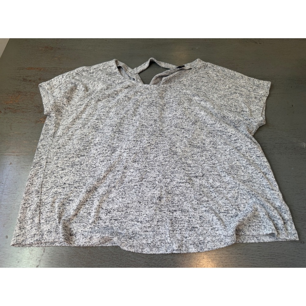 Express Gray Marl Knit Strappy Back Cutout Short Sleeve Top XS